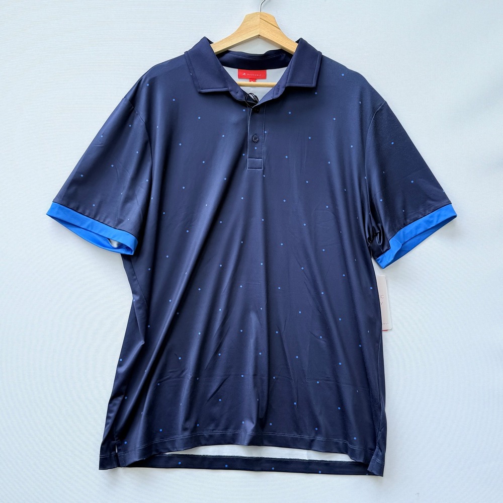 NEW Redvanly Mens XL Ramey Polo Navy Blue Polka Dot Golf Shirt Preppy READ